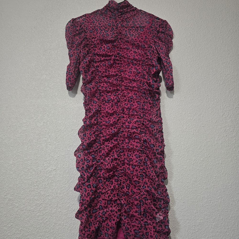 Willow & Clay Hot Pink Leopard Ruched Midi Dress